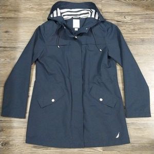 Nautica Longline Anorak Jacket With Hood Windbreaker Rain Jacket Size M Women
